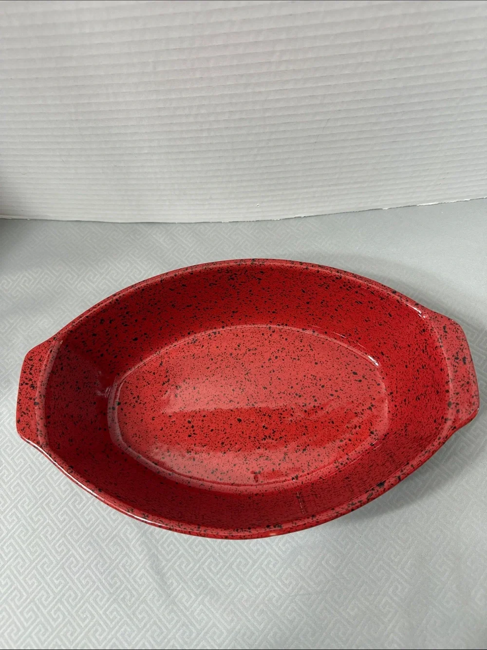 Cerutil Stoneware Red Speckled Ceramic Casserole Baking Dish Handles Portugal